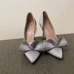 Dazzling Silver Glitter Heels with Bow